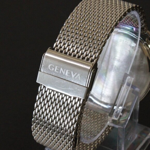 Geneva Men's Dress Watch Diamond At 12 Blue Dial Milanese Bracelet 42mm - Picture 11 of 13